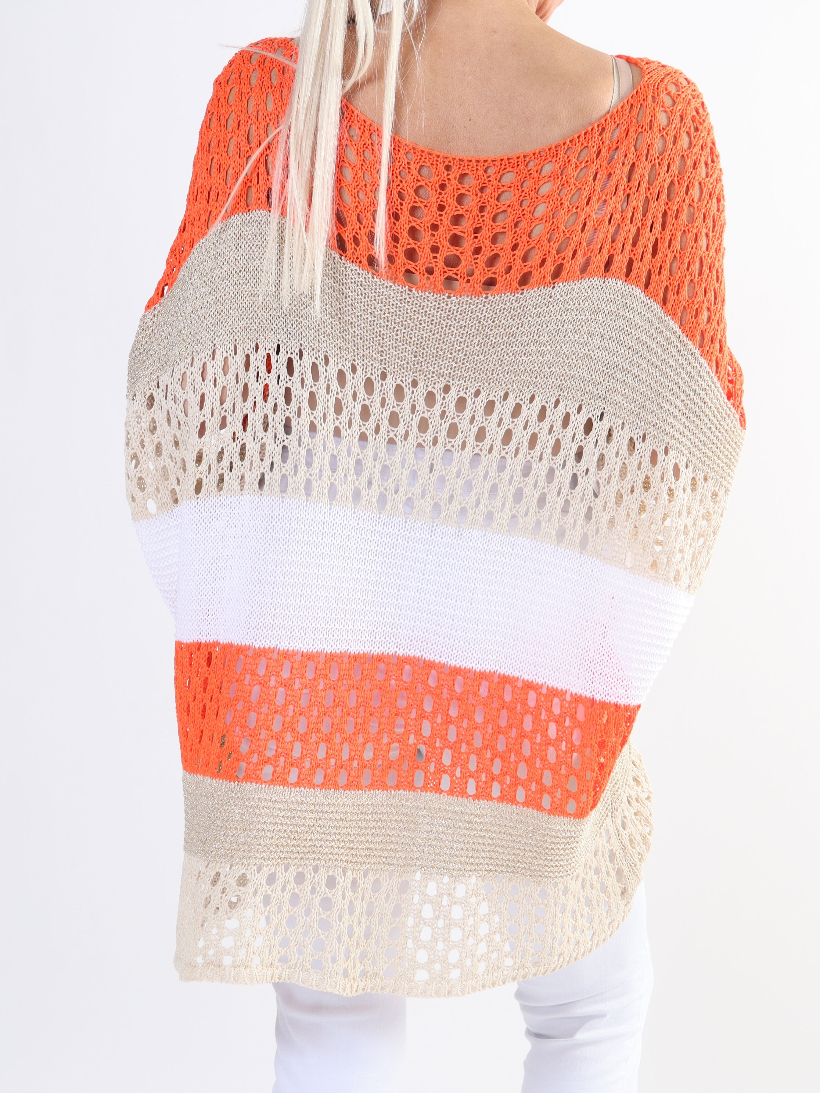 Evelina - Randig plus size-stickning med spetsmönster och glittertrådar